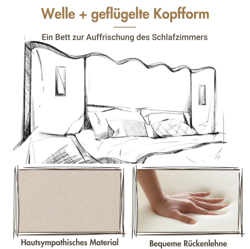 Letto contenitore 160x200 cm beige con luce e ricarica USB-C