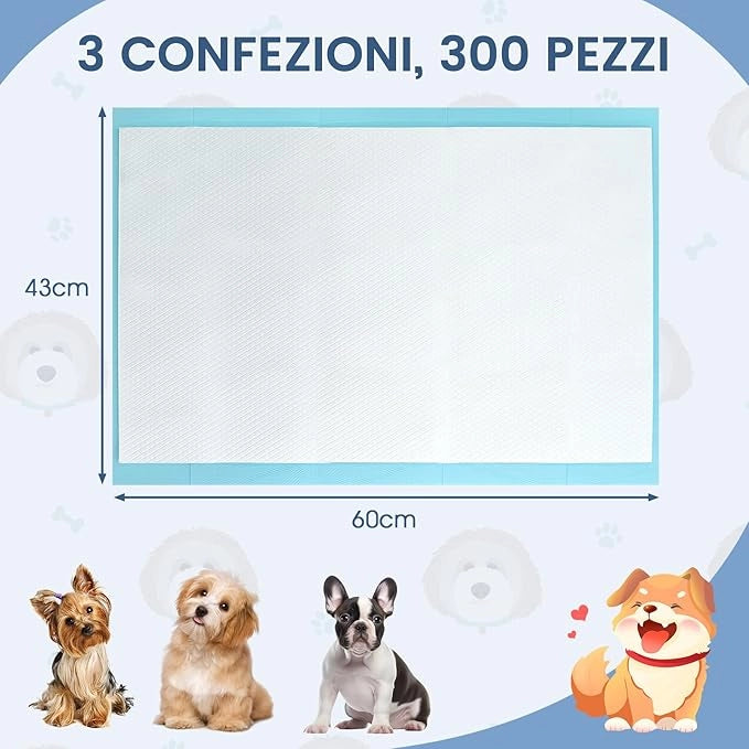 Tappetini Assorbenti per Cani, Tappetini da Interno ed Esterno per Animali Domestici a 6 Strati a Prova di Perdite, Asciugatura Rapida, Monouso per Urine, per Cagnolini (60 x 43 cm)