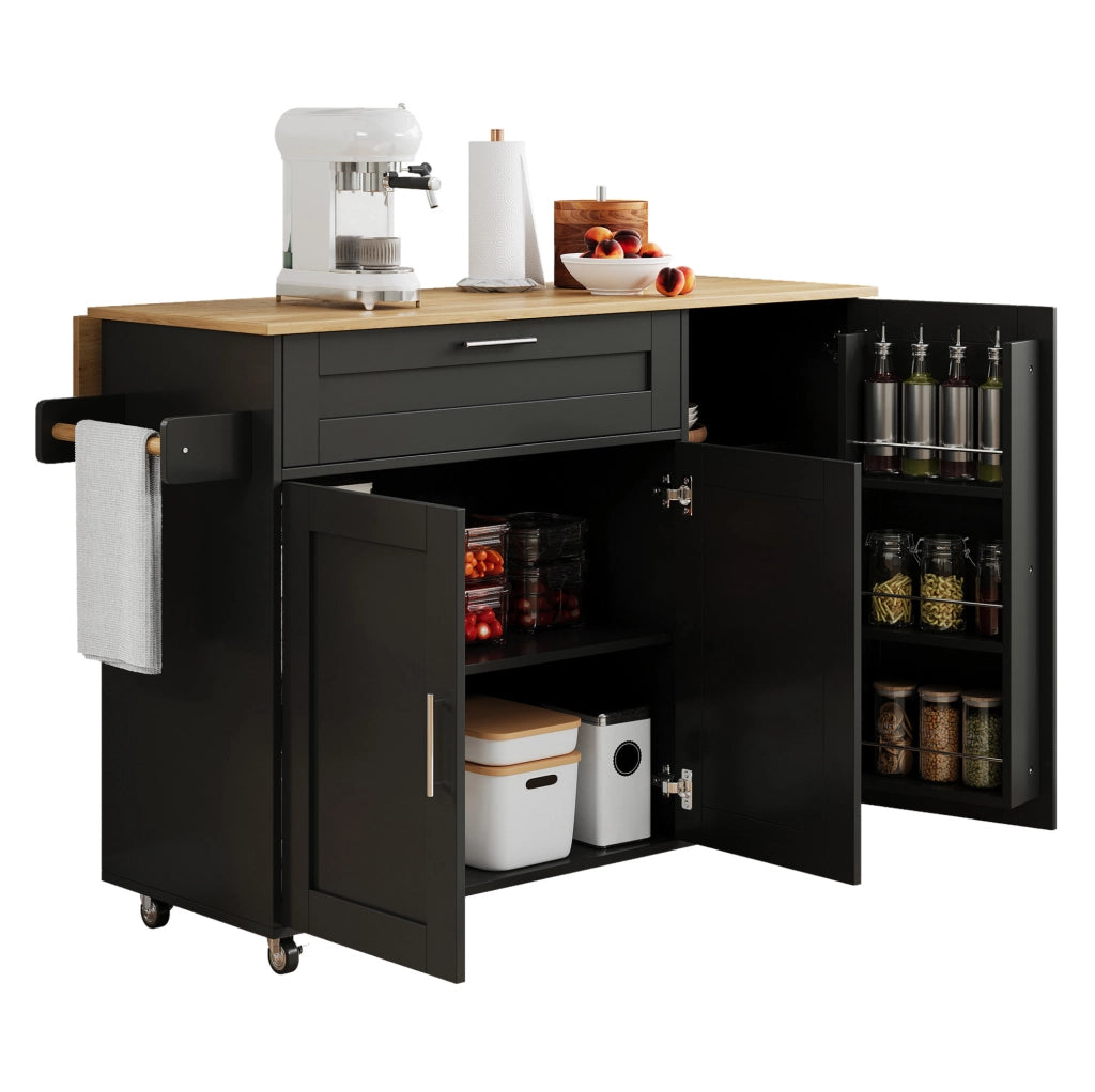Isola da cucina mobile pieghevole 132;5x44(70)x90 cm in MDF Nero/Naturale