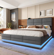 Letto 180x200 cm con contenitore; LED e USB in velluto grigio scuro