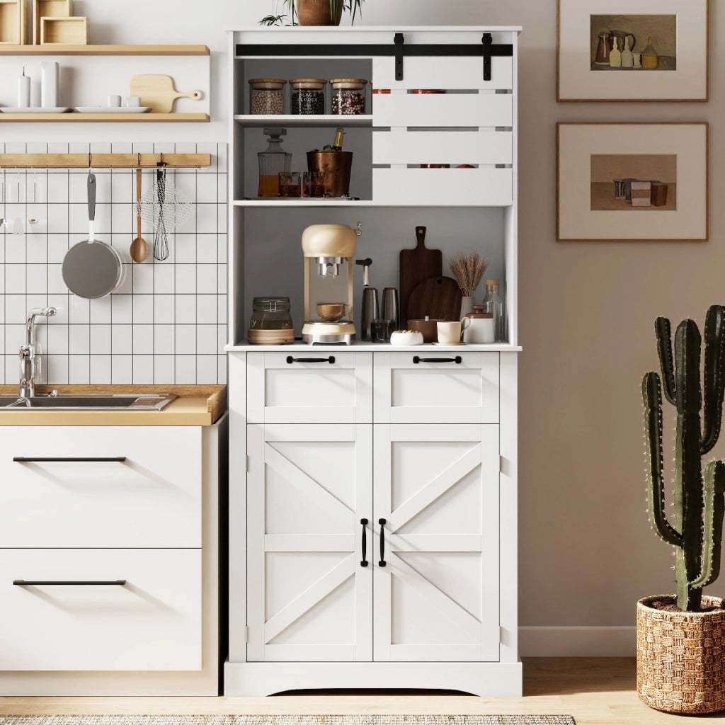 Mobile dispensa da cucina con presa di corrente armadio alto con ante, Mobile supporto per microonde con spazio-Credenze buffet