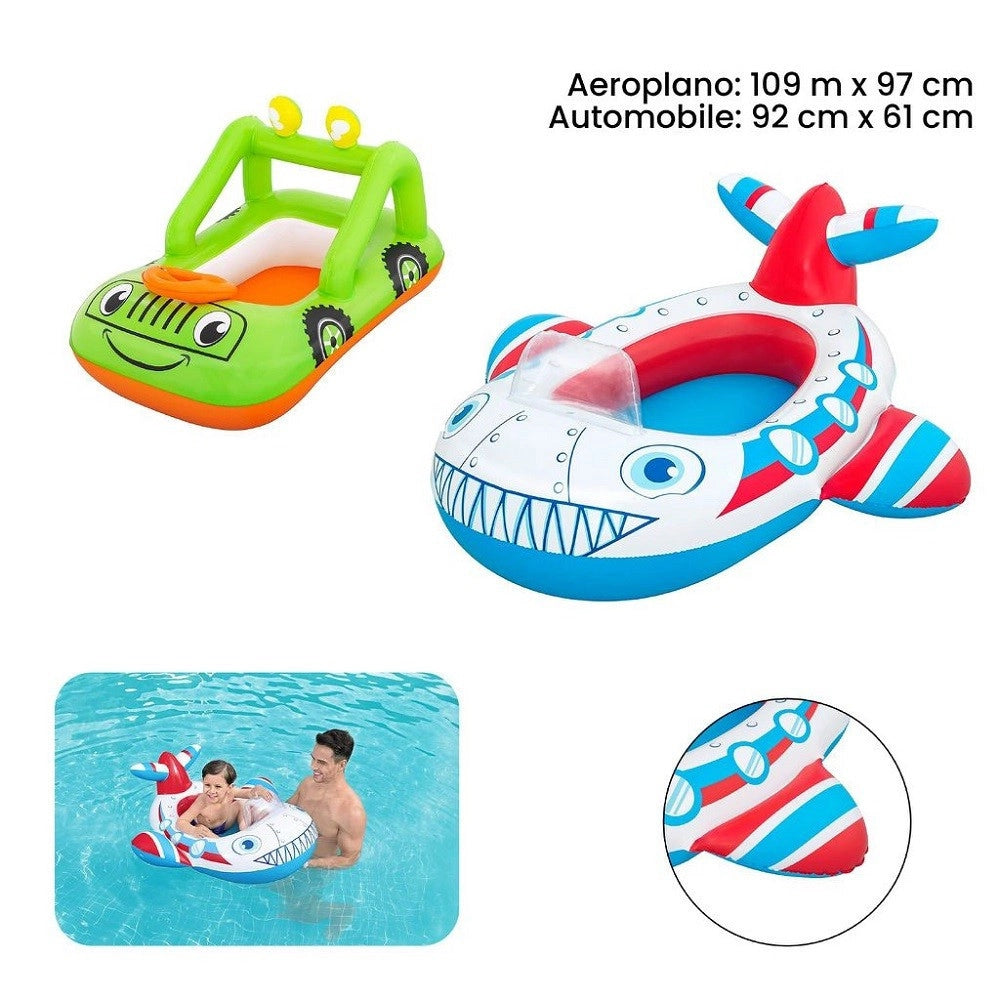 Trade Shop - Canottino Gonfiabile Jeep 92x61 Cm / Aereo 109x97 Cm Gommone Per Bambini 34169 -
