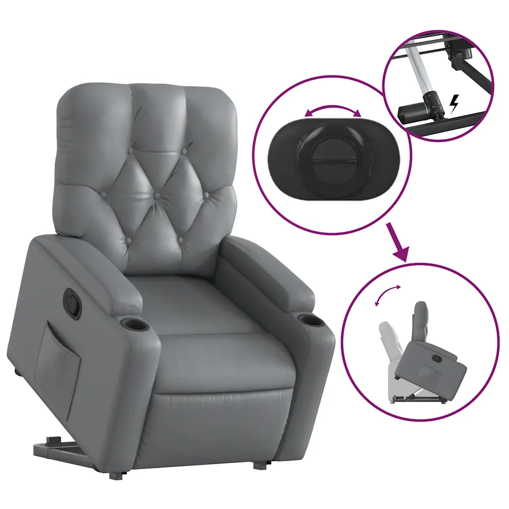 Poltrona | Sedia Relax Alzapersona Reclinabile Grigio in Similpelle