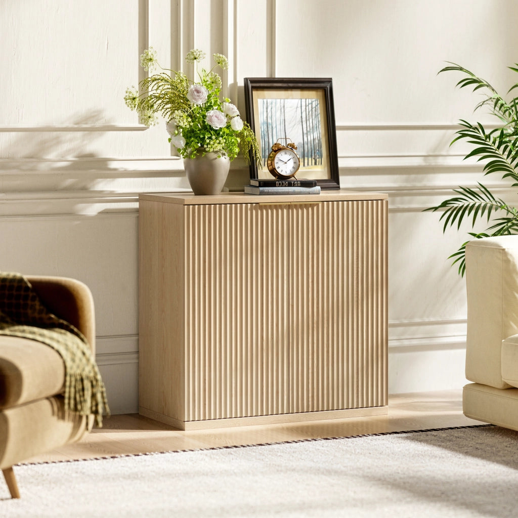Credenza con 2 ante e ripiani; per soggiorno; in MDF; 80×40×80 cm; rovere