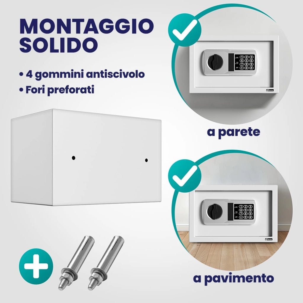 Cassaforte Elettronica con Combinazione 31x20x20cm LED Doppio Bullone in Acciaio Cassetta Sicurezza Argento