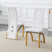 Sedia da sala da pranzo set 2 in pelle PU con schienale traforato e gambe in metallo bianco e oro per soggiorno moderno