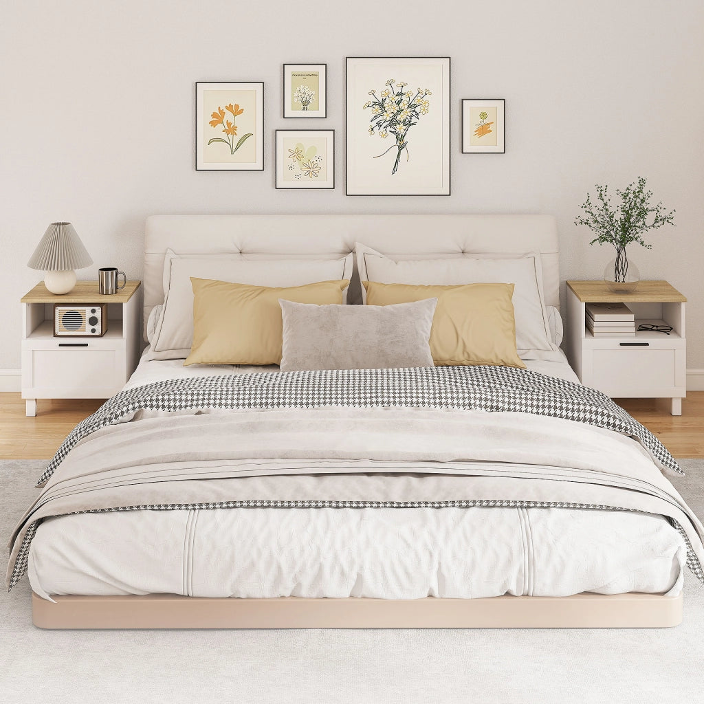 Comodino con Cassetto e Ripiano Aperto ¨C zephmum ¨C Legno, Bianco e color Legno, 45x38x50 cm