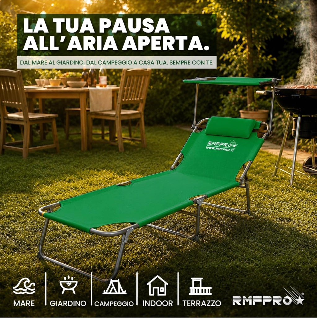 RMF PRO LETTINO PIEGHEVOLE CON PARASOLE VERDE