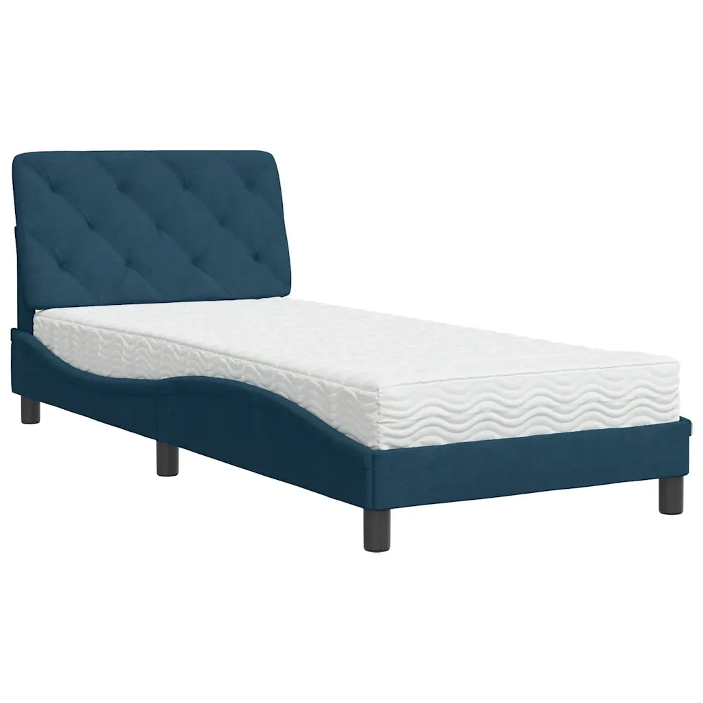 Letto con Materasso-Struttura Letto con Materasso Blu 90x190 cm in Velluto