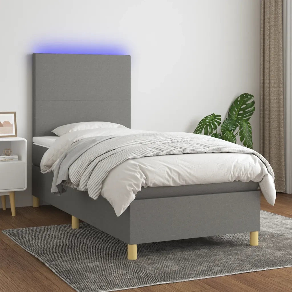 Letto a Molle Materasso e LED-Struttura Letto con Materasso Grigio Scuro 90x190 cm in Tessuto 390383