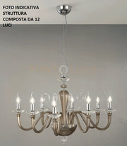 LAMPADARIO DEBUSSY 12 LUCI FUME' E CROMO ATTACCO E14 D.84CM