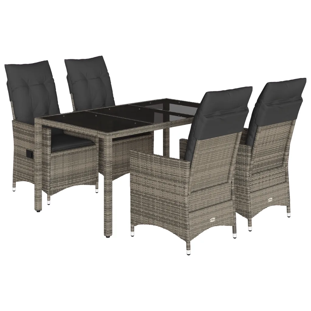 Set da Pranzo da Giardino 5 pz con Cuscini in Polyrattan Grigio