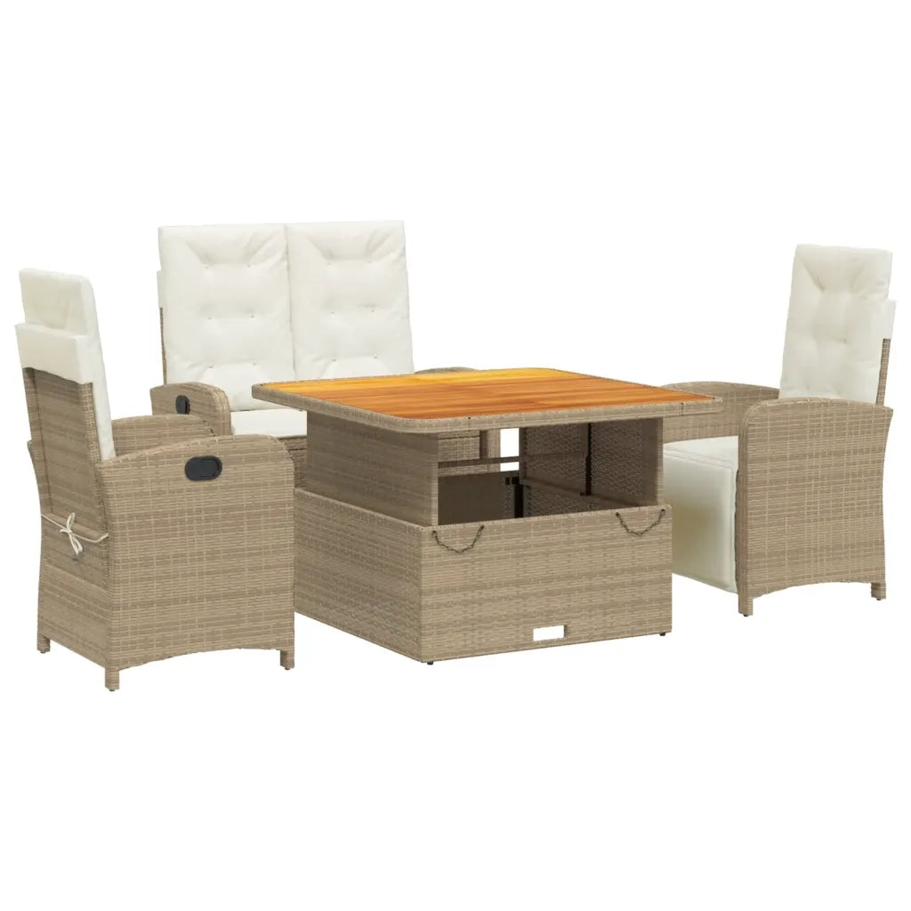 Set da Pranzo da Giardino 4 pz con Cuscini Beige in Polyrattan 3277357