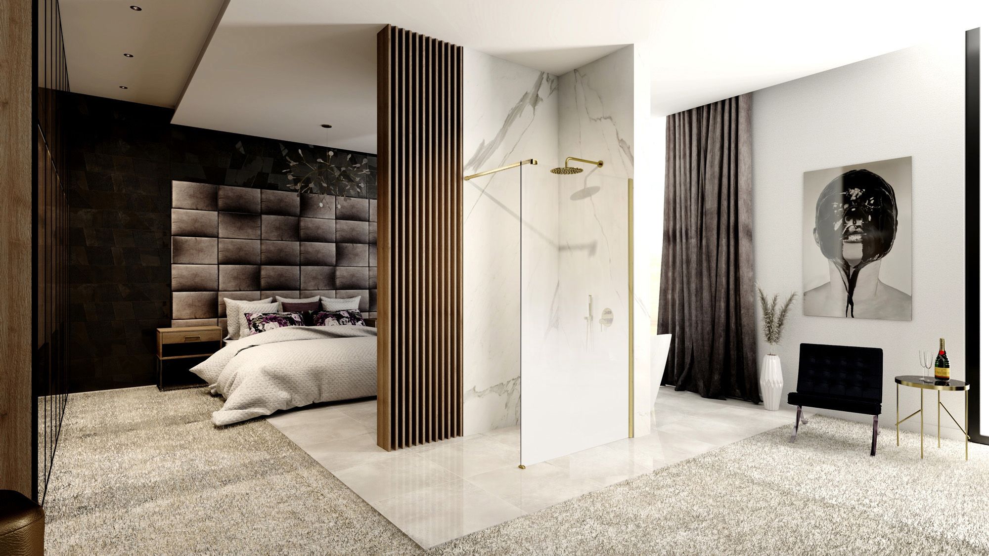 Parete Doccia Rea Aero Ombre Gold Brush/white 110