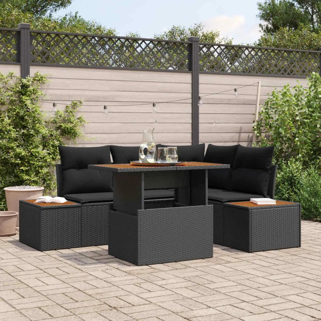 Set Divano da Giardino con archiviazione 5 pcs Nero Poly Rattan