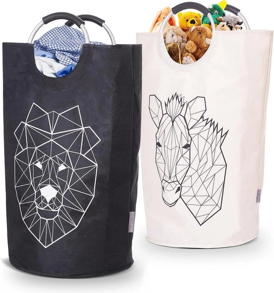 Set di 2 Cestini da Lavanderia Pieghevoli - Grande Raccoglitore di Lavanderia Scuro, Impermeabile e Cestino per Giochi - Ideale per la Stanza dei Bambini.