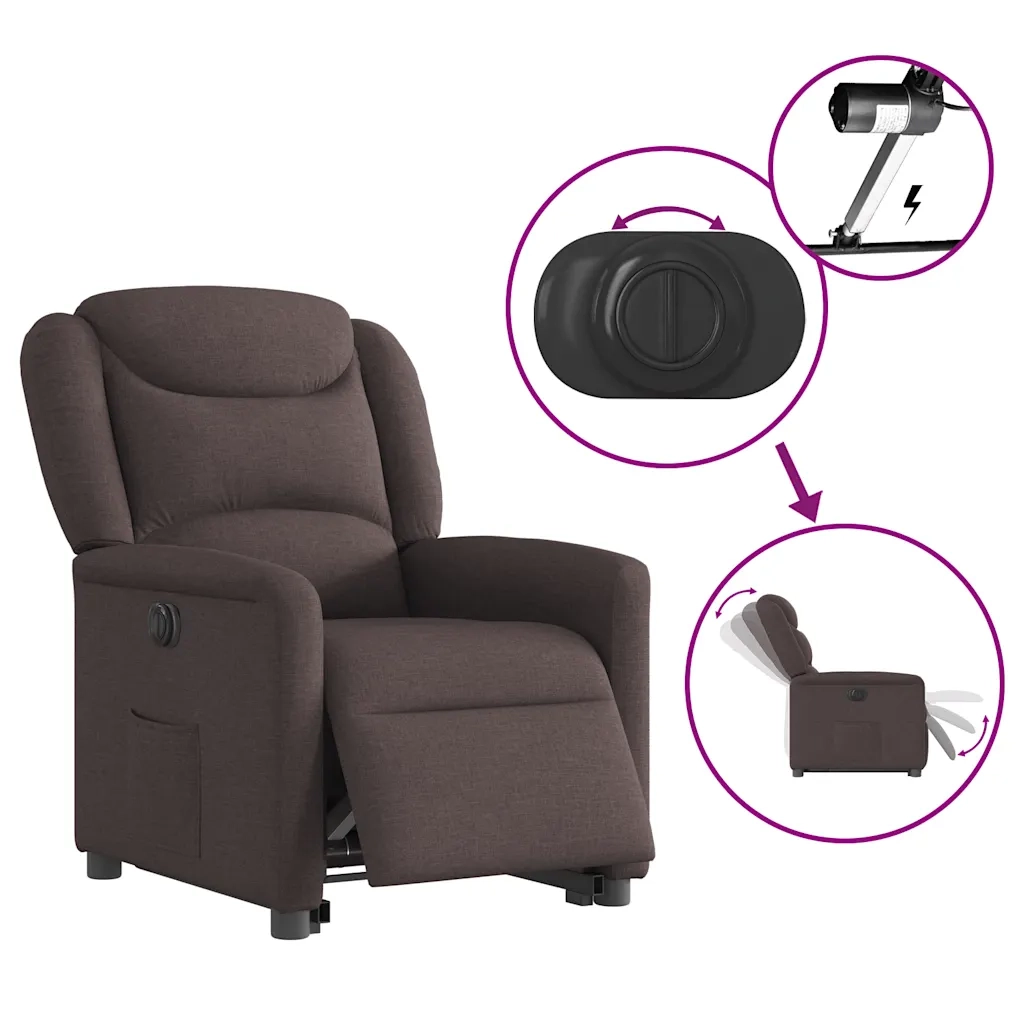 Poltrona Alzapersona Reclinante Elettrica Marrone Scuro Tessuto 3303219