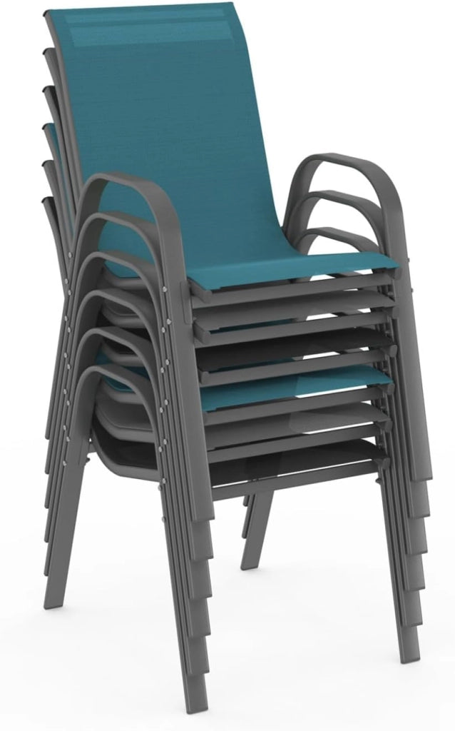 Set di 6 sedie impilabili in metallo e textilene grigio, nero, blu LYMA