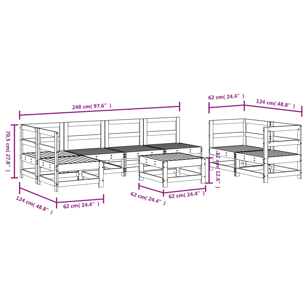 Set Salotto da Giardino 8 pz in Legno Massello di Pino Bianco