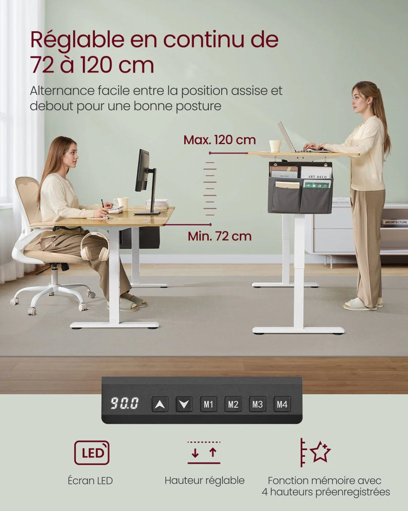 Scrivania elettrica regolabile in altezza 60 x 120 x (72-120) cm 4 altezze di memoria custodia portaoggetti marrone 12_0004584