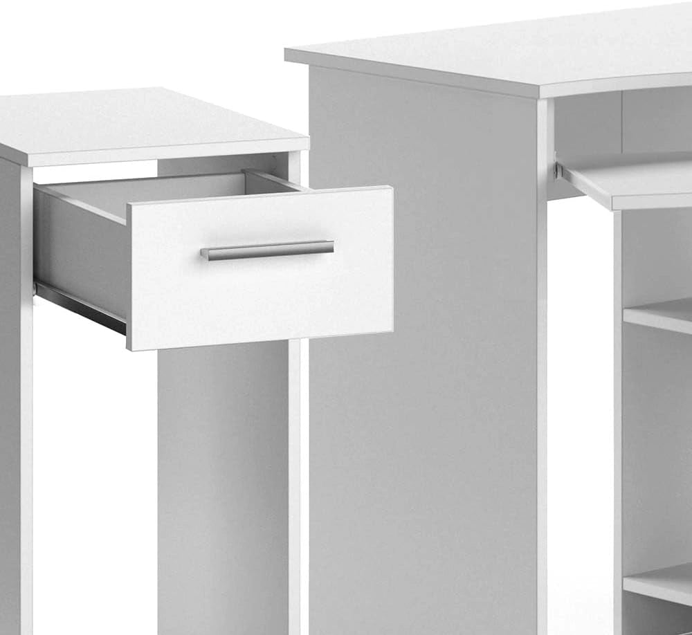Scrivania angolare Odin, Bianco, 83 x 76 cm Set con armadio PC, con ripiano estraibile per tastiera e vano aperto per dispositivi