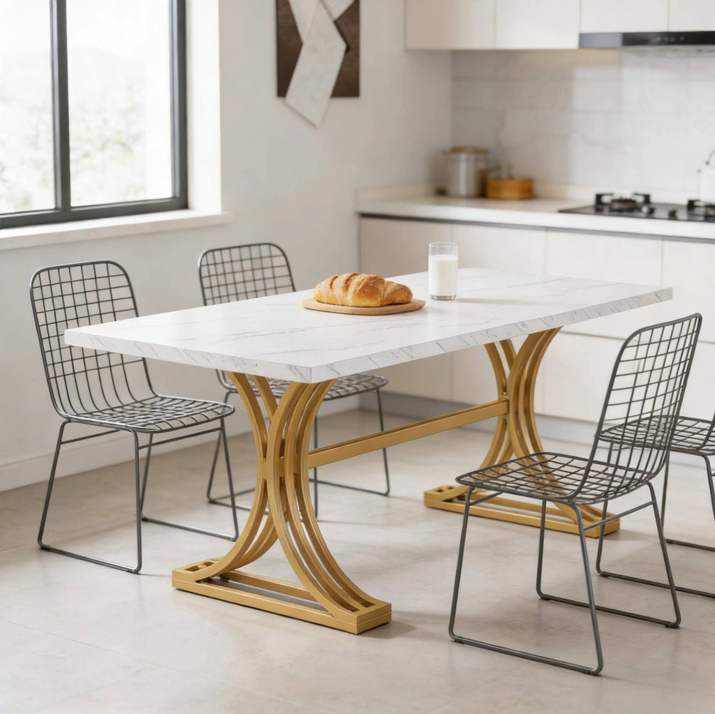 Tavolo da pranzo 160x80 cm effetto marmo bianco e oro