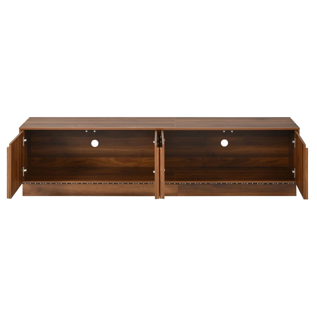 Mobile TV 180x40x44.5 cm con porte push-to-open; LED multicolore; MDF e metallo; noce