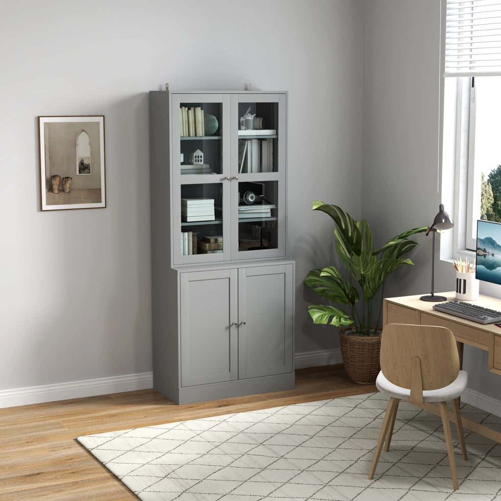 Libreria a 6 livelli con ante in vetro ¨C zephmum ¨C Grigio 80x30x200