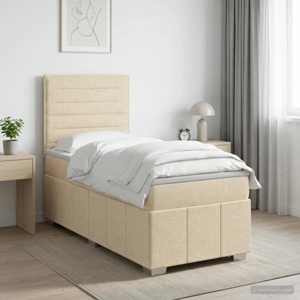 Letto Box Spring LED con Materasso Crema 100 x 200 cm Tessuto 3455533
