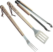 Set di barbecue con gancio, spatola e forchetta di carne in acciaio inox e legno set di barbecue