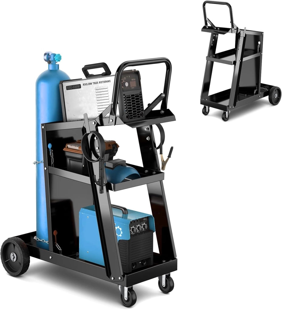 Carrello per officina, 3 livelli, con 2 catene di sicurezza e vassoio inferiore, 2 ganci laterali, carico 50 kg, 70 x 38 x 87 cm, per officina, garage