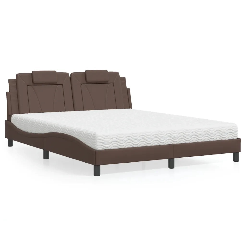 Letto Viana con Materasso Marrone 160x200cm in Similpelle 3208805