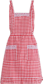 Schort con taschi, schort in cotone, schort da cucina con motivi floreali, schort da donna, schort da cucina, schort da cuocere, regalo per la cucina e barbecue, 78 cm x 70 cm, Rosso
