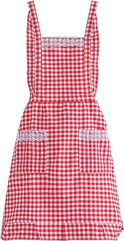 Schort con taschi, schort in cotone, schort da cucina con motivi floreali, schort da donna, schort da cucina, schort da cuocere, regalo per la cucina e barbecue, 78 cm x 70 cm, Rosso