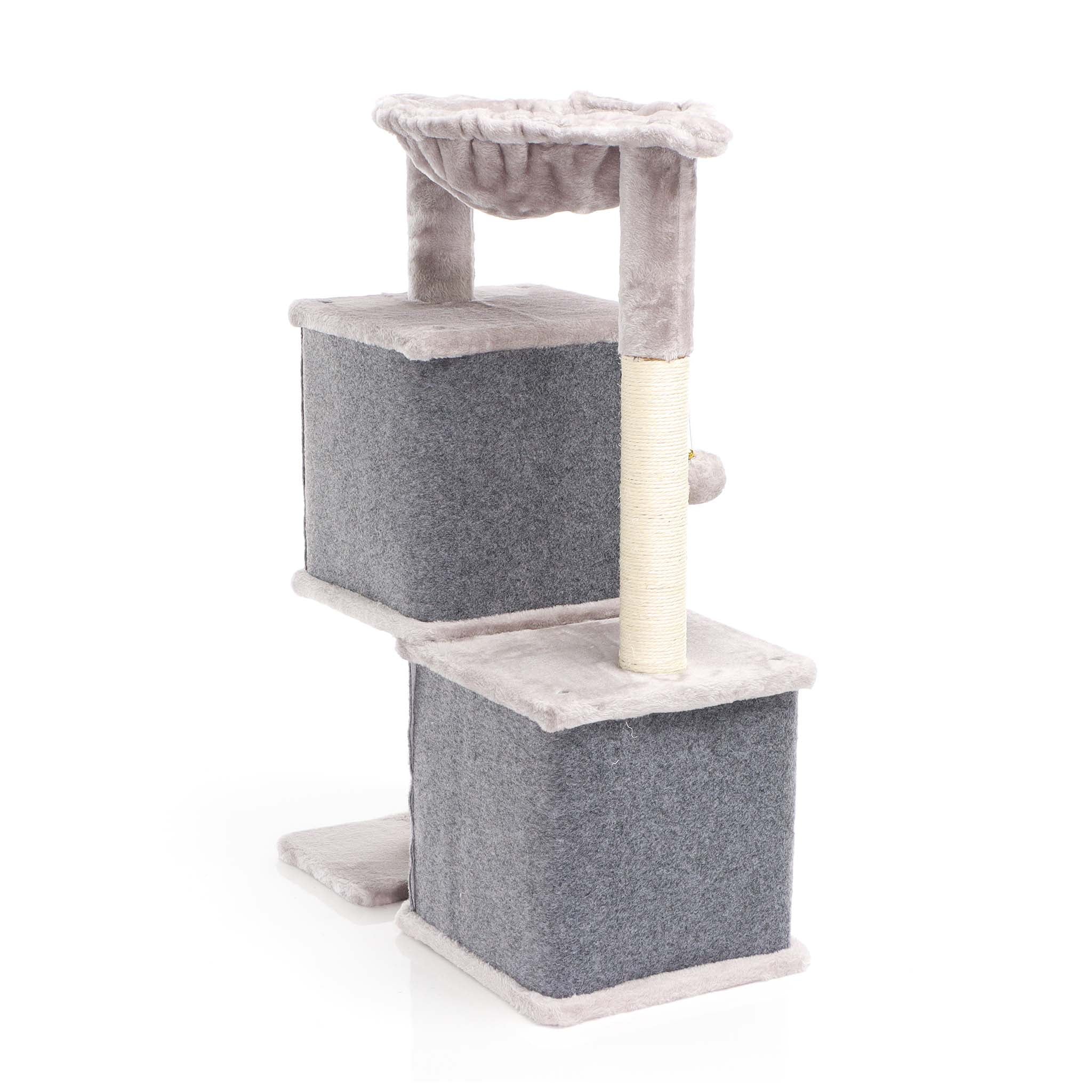 Fudajo Albero tiragraffi grigio con sisal 81cm Con 2 nicchie chiuse Casette Per gatti