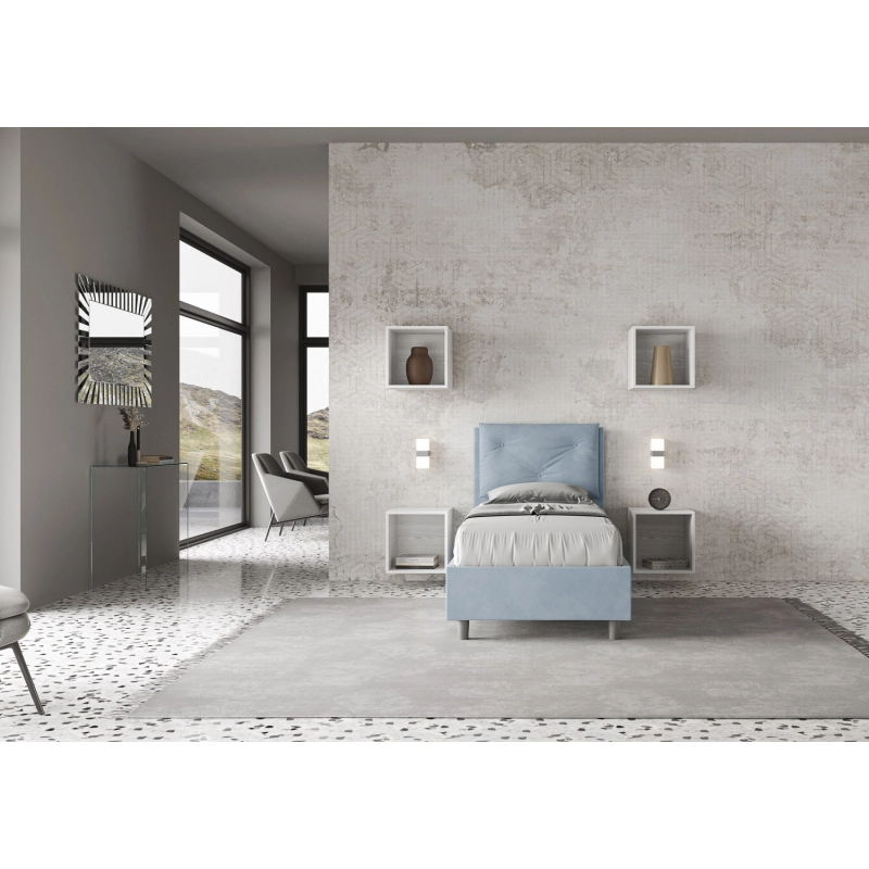 Letto imbottito Singolo 80x200 cm Appia - Senza rete,Microfibra,Azzurro