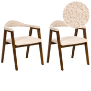Set di 2 sedie da pranzo Marrone scuro Seduta imbottita Schienale Boucle Poliestere Gomma Struttura in legno Stile retrò Sala da pranzo