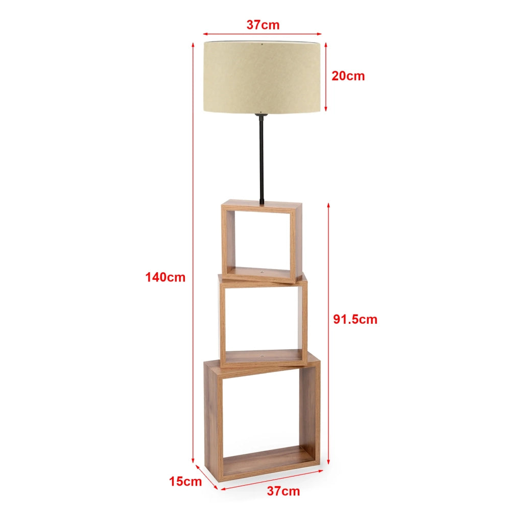 Lampada da terra con ripiano altezza 140 cm attacco E27 effetto legno/nero/crema 03_0007283