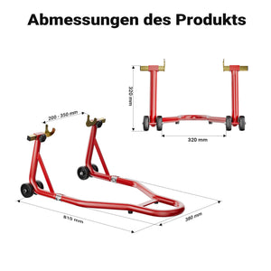 Cavalletto alzamoto posteriore sotto forcella, max 450 kg, con rotelle, per ruote posteriori