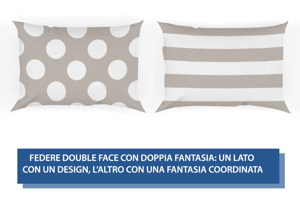 Completo Lenzuola Letto In 100% Cotone Made Italy Disegno Pois - Maxi - Beige