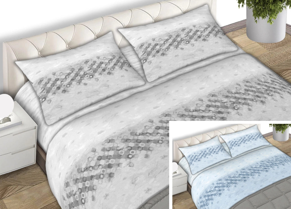 Completo Lenzuola 100% Cotone Made Italy Fantasia Cell C.N. - 1 Piazza e Mezza - Azzurro