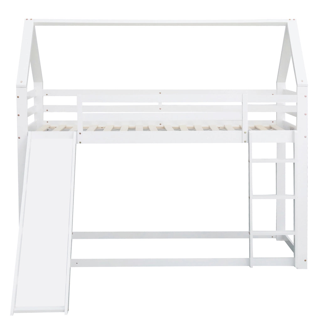 Letto a Castello 2 Posti con Scivolo e Scala; 90 x 200 cm; senza Materasso; in Legno e MDF; Bianco