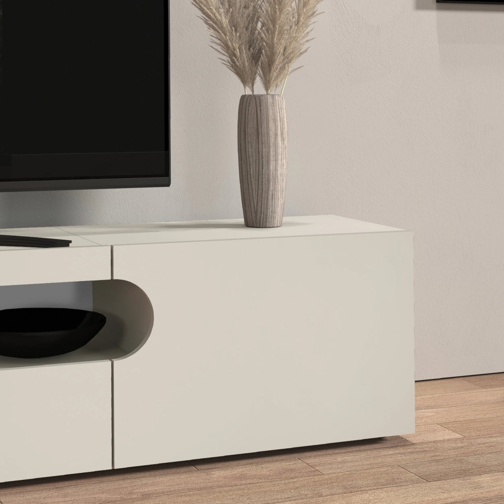 WHOUS Mobile porta TV Real con 2 ante laterali 1 ribalta e 1 vano aperto cashmere 240x40x40 cm