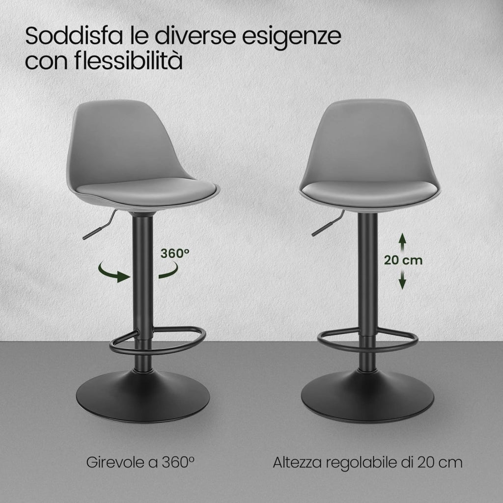 Sgabello da Cucina Moderno, Sedia Alta da Bar Regolabile in Altezza, Sgabello Imbottito Girevole con Schienale e Poggiapiedi, Grigio Scuro, 1051BY-1