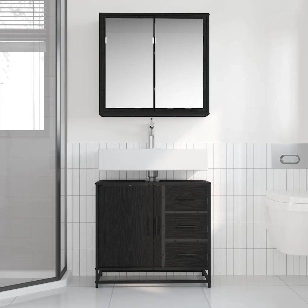 vidaXL Set di mobili per il bagno 2 pcs Rovere nero 65 x 33 x 60 cm