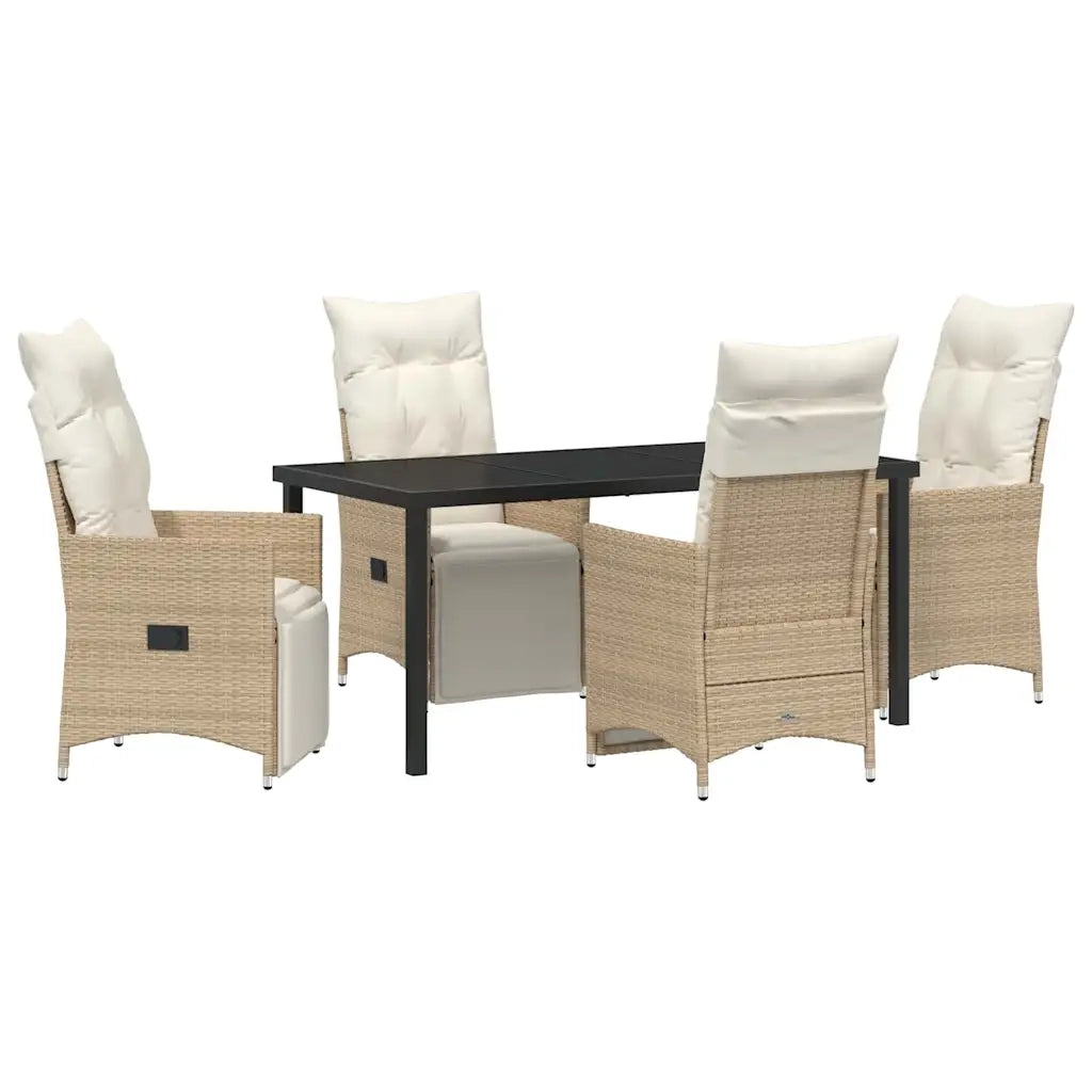 Set da Pranzo per Giardino con cuscino 5 pcs Beige polyrattan 3379586