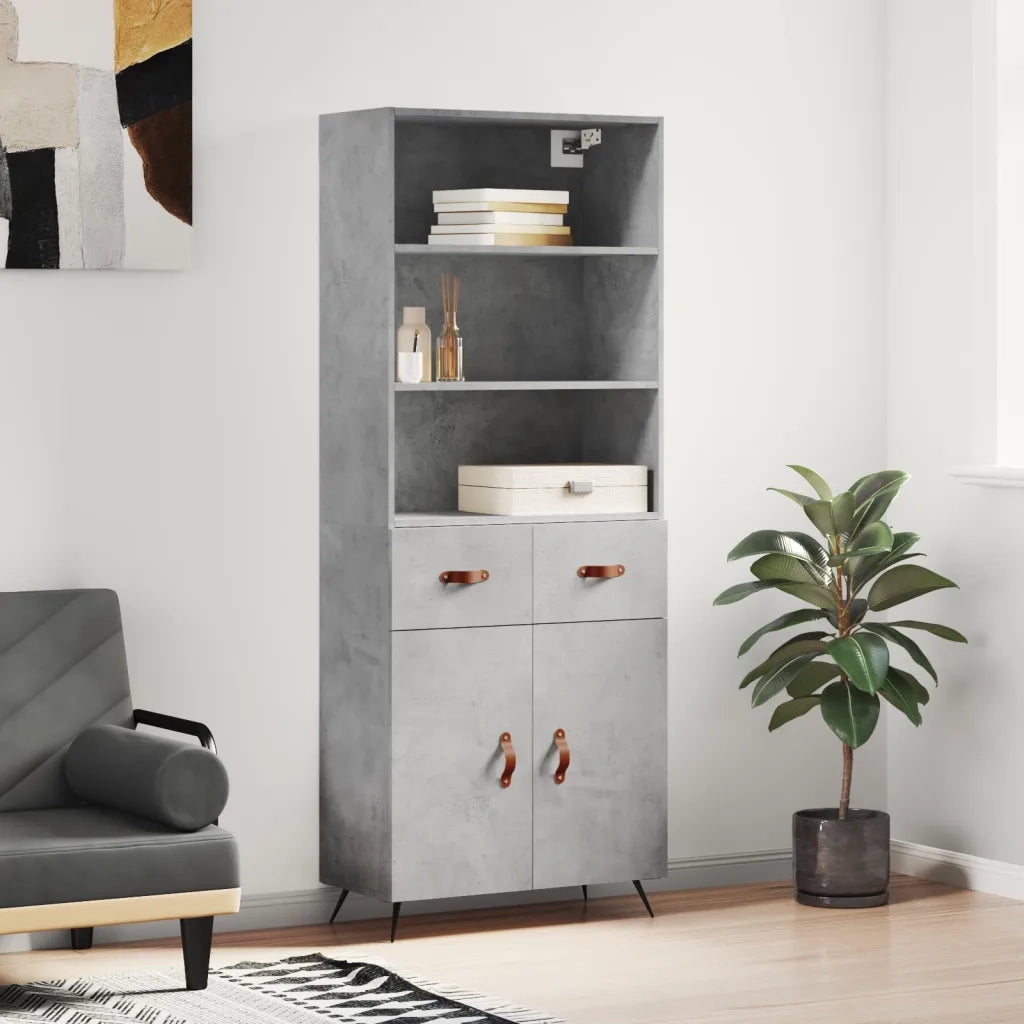 Credenza-Buffet-Armadio da cucina Grigio Cemento 69,5x34x180 cm in Legno Multistrato 739012