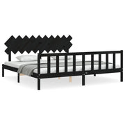 Letto matrimoniale | Letto per adulti | Giroletto con Testiera Nero 200x200 cm in Legno Massello