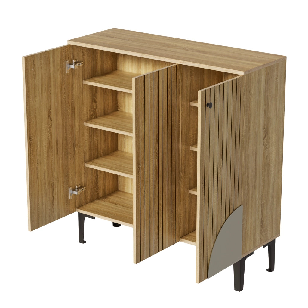 Mobile Scarpiera con 3 Ante e Ripiani; Struttura Verticale; Stile Moderno; in Truciolare; 90×32×94 cm; Legno