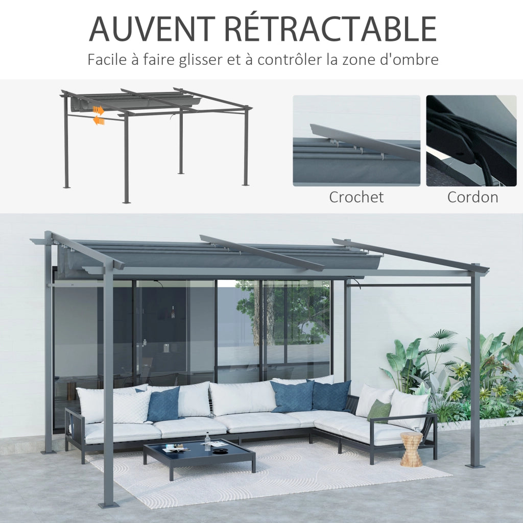 Pergola retrattile 4x3 m ¨C zephmum ¨C grigio, struttura metallo, tessuto polyester